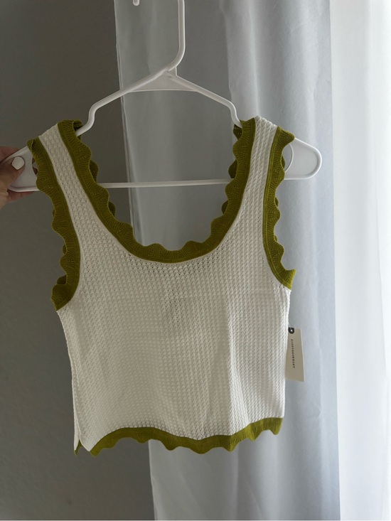 Maeve Tops - NWT Maeve Anthropology White Knit Tank with Lime Green Scalloped Trim